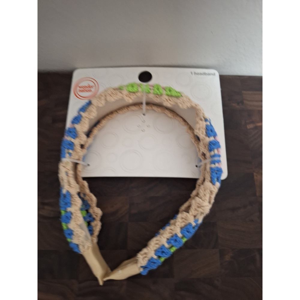 Wonder Nation Girls Crochet Headband Blue Green Beige Granny Square Floral Hair